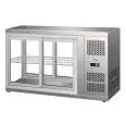 ESPOSITORE DA BANCO VETRINA REFRIGERATA SNACK IN ACCIAIO INOX AISI 430 - VETRO DIRITTO E PORTINE SCORREVOLI DA ENTRAMBI I LATI - Mod. G-HAV111 - Temperatura: +2/+8°C - Capacità Lt. 150 - Alimentazione monofase 230V/1/50Hz - Potenza W 180 - Dimensioni cm. 