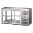 ESPOSITORE DA BANCO VETRINA REFRIGERATA SNACK IN ACCIAIO AISI 430 - VETRO DIRITTO E PORTINE SCORREVOLI DA ENTRAMBI I LATI - Mod. G-HAV131 - Temperatura: +2/+8°C - Capacità Lt. 190 - Alimentazione monofase 230V/1/50Hz - Potenza W 180 - Dimensioni cm. L 131