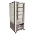 ESPOSITORE REFRIGERATO VERTICALE IN ACCIAIO INOX AISI 430 - DOPPIO VETRO SU 4 LATI - Mod. G-VGP400R - VENTILATO - CAPACITA' Lt 408 - TEMPERATURA +2°/+8°C - Dim. cm L 70,6 x P 74 x h 180 - Norma CE