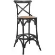 Sgabello - colore nero - Struttura in legno, effetto anticato, seduta in rattan - Modello 1321-HT37-N-01