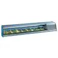 ESPOSITORE DA BANCO VETRINA REFRIGERATA - SERIE SUSHIGN - STRUTTURA IN ACCIAIO INOX - BACINELLE GN 1/3 - Temp. °C +1/+5 - MONOFASE - STATICA - VETRO CURVO APRIBILE - ILLUMINAZIONE - MOTORE INCORPORATO