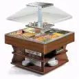 ISOLA BUFFET ESPOSITIVA CALDA - MOD. LAGO8DRY - STRUTTURA IN LEGNO - VASCA IN ACCIAIO INOX AISI 304 - ALIMENTAZIONE TRIFASE V 400/3/50 Hz - Temp. °C +30/+70 - POTENZA TOTALE W 4000 - DIMENSIONE cm L 140 x P 140 x h 171 - PESO Kg 161