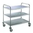 CARRELLO DI SERVIZIO TRE PIANI - Mod. RPC 3 - Struttura e piani in acciaio inox - 4 ruote girevoli (2 con freno) - Portata per ripiano Kg 30 - Norma CE