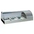 ESPOSITORE DA BANCO VETRINA REFRIGERATA - SERIE GRANSUSHI3GN1/1 - STRUTTURA IN ACCIAIO INOX - BACINELLE GN 1/3 O GN 1/1 - Temp. °C +1/+5 - MONOFASE - STATICA - ILLUMINAZIONE - MOTORE INCORPORATO