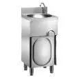 LAVAMANI SU MOBILE - MOD. LM 48 M - STRUTTURA IN ACCAIOI INOX - PORTA A BATTENTE - COMANDO A GINOCCHIO - ALTEZZA VASCA cm 14 - DIMENSIONI cm 40 x 40 x 85 h