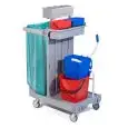CARRELLO IN PLASTICA MULTIUSO PER PULIZIA - MOD. CA1614 - N. 1 secchio in plastica Lt. 15 - Strizzatore - Reggisacco - Cassetta plastica media - Dim. cm L 92 x P 55 x h 124