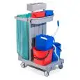 CARRELLO IN PLASTICA MULTIUSO PER PULIZIA - MOD. CA1615 - N. 2 secchi in plastica Lt. 15 - Strizzatore - Reggisacco - Cassetta plastica media - Dim. cm L 92 x P 68 x h 124