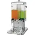 DISTRIBUTORE PER SUCCHI DOPPIO - MOD. DS10402 - DISTRIBUTORE INOIX CON CONTENITORE TRASPARENTE - CAPACITA' Lt. 5 + 5 - TUBO CENTRALE PER CONTENIMENTO GHIACCIO - DIMENSIONI cm. L 35 x P 32 x 58 h