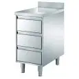 Tavoli cassettiera inox - 3 cassetti GN 1/1 cm 15h - con piano top cm 4 - con alzatina