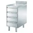 Tavoli cassettiera inox - 4 cassetti - con piano top cm 4 - con alzatina