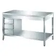 Tavolo da lavoro inox - gambe quadre 4x4cm - con cassettiera 3 cassetti - piano top spessore cm 4