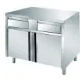 Tavoli armadiati inox con ante battenti - cassetti sotto top - piano top spessore cm 4