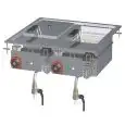 FRIGGITRICE ELETTRICA DA INCASSO - MOD. F2/10D-66ET - N. 2 vasche LT. 10 + 10 - Produzione patate: 20 Kg/h - Alimentazione trifase 230V/3 400V/3N - Potenza kW 14,3 - Dimensioni: cm. L 60 x P 60 x H 39 - Norma CE