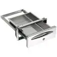 CASSETTO SERVIZI CON CHIAVE IN INOX - Linea ICE - Mod. IC CS PC40 - Angoli arrotondati - Foro banco cm L 35 x 14 H - Profondità cassetto cm 44,4