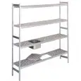 SCAFFALE IN ALLUMINIO ANODIZZATO - ELEMENTO BASE - MOD. RF - N. 4 RIPIANI - POSSIBILITA' DI INSERIRE VASCHETTE GN da 1/2, 1/1, 2/1 E 2/3 - SCAFFALI PROGETTATI PER SOPPORTARE UN ALTO CARICO CON IL MINIMO DI FLESSIONE - DISPONIBILI IN 3 ALTEZZE: cm 150 / 17
