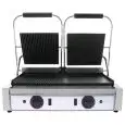 PIASTRA ELETTRICA IN GHISA - Mod. R2L 2 - Piastra doppia 1/2 liscia e 1/2 rigata - Piano cottura cm 48x24 - Potenza kW 1,8 (x2) - Alimentazione monofase - Dimensioni cm L 56,5 x P 31 x 22h - Norma CE