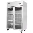 ARMADIO FRIGORIFERO COMPATTO IN ACCIAIO INOX - Mod. YCF9408GR - VENTILATO - CAPACITA' LT 900 - N. 2 PORTE VETRO - TEMPERATURA -17°/-20°C - Dim. cm L 120 x P 73 x h 195,5 - Norma CE