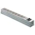 ESPOSITORE VETRINA REFRIGERATA DA TAVOLO - Mod. MINI - Temperatura +2°/+10°C - Capacità vaschette GN vari formati - Alimentazione MONOFASE V230/1 - Potenza kW 0,13 - Dimensioni cm. L 172 x P 23 x h 22 - Peso Kg. 20