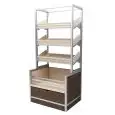 ESPOSITORE PER PANE CONFEZIONATO - Mod. ESPOSITORE MURALE I. - N. 3 MENSOLE INCLINATE + N. 1 CESTONE - DIMENSIONI cm L 100 x P 80 x 214h