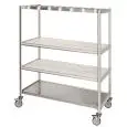 CARRELLO CON RIPIANI E APPENDISALUMI - Mod. CAR APPSAL 1 - Telaio in alluminio anodizzato - N. 1 ripiano appendisalumi a 2 barre - N. 2 ripiani in polipropilene - N. 1 ripiano liscio - Ruote - Dimensioni cm L 125 x P 72 x 165h