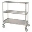 CARRELLO CON RIPIANI E APPENDISALUMI - Mod. CAR APPSAL 2 - Telaio in alluminio anodizzato - N. 2 ripiani appendisalumi a 2 e 3 barre - N. 1 ripiano liscio - Ruote - Dimensioni cm L 125 x P 72 x 165h