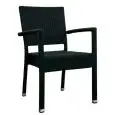 SEDIA CON BRACCIOLI - MOD. L80804 - STRUTTURA IN ALLUMINIO DI COLORE BIANCO NERO O MARRONE - RIVESTIMENTO IN FILO DI POLIETILENE - ALTEZZA SEDUTA cm 44 - IMPILABILE FINO A 5 PEZZI - PER USO ESTERNO - CONFEZIONE DA N. 5 - DIM. cm L 47 x P 45 x h 87 - NORMA