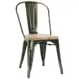 SEDIA - MOD. MC001DW - STRUTTURA IN METALLO VERNICIATO EFFETTO ANTICATO - SEDUTA IN LEGNO - ALTEZZA SEDUTA cm 45 - IMPILABILE FINO A 4 PEZZI - PER USO INTERNO - DIM. cm L 36 x P 36 x h 85 - NORMA CE