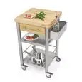 CARRELLO DA CUCINA - mod. 692501 auxilium - in acciaio inox - piano da lavoro e coperture in carpino bianco listellare - con n.1 cassetto