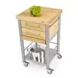 CARRELLO DA CUCINA - mod. 692502 auxilium - in acciaio inox - piano da lavoro e coperture in carpino bianco listellare - con n.2 cassetti