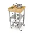 CARRELLO DA CUCINA - mod. 693500 auxilium - in acciaio inox - piano da lavoro in carpino bianco tassellato - semplice senza cassetto
