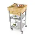 CARRELLO DA CUCINA - mod. 693501 auxilium - in acciaio inox - piano di lavoro tassellato e coperture listellari in carpino bianco - con n.1 cassetto