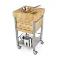 CARRELLO DA CUCINA - mod. 693502 auxilium - in acciaio inox - piano di lavoro tassellato e coperture listellari in carpino bianco - con n.2 cassetti
