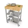 CARRELLO DA CUCINA - mod. 693700 auxilium - in acciaio inox - piano da lavoro in carpino bianco tassellato - semplice senza cassetto