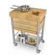 CARRELLO DA CUCINA - mod. 693702 auxilium - in acciaio inox - piano di lavoro tassellato e coperture listellari in carpino bianco - con n.2 cassetti