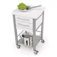 CARRELLO DA CUCINA - mod. 690502 auxilium - in acciaio inox - piano da lavoro e coperture in Pietra acrilica bianca - con n.2 cassetti