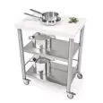 CARRELLO DA CUCINA - mod. 690700 auxilium - in acciaio inox - piano da lavoro in Pietra acrilica bianca - semplice senza cassetto