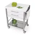 CARRELLO DA CUCINA - mod. 690702 auxilium - in acciaio inox - piano da lavoro e coperture in Pietra acrilica bianca - con n.2 cassetti