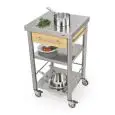 CARRELLO DA CUCINA - mod. 691501 auxilium - in acciaio inox - piano da lavoro in acciaio inox e coperture in carpino bianco - con n.1 cassetto