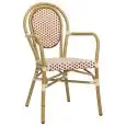 SEDIA CON BRACCIOLI - MOD. AM09 - STRUTTURA IN ALLUMINIO VERNICIATO BAMBU' - RIVESTIMENTO IN FILO DI NYLON COLORE VERDE O ROSSO - ALTEZZA SEDUTA cm 44,5 - IMPILABILE FINO A 6 PEZZI - PER USO ESTERNO - DIM. cm L 39 x P 42 x h 89 - NORMA CE