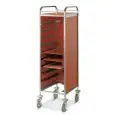 PORTAVASSOI - MOD. GN/EN 2 - STRUTTURA IN TUBO QUADRO DI ACCIAIO INOX cm. 2X2 - GUIDE A "L" IN LAMIERA INOX - CAPACITA' VASSOI GN o EN - PANNELLI IN NOBILITATO SU TRE LATI - RUOTE PIROETTANTI ø cm. 12,5 - NORMA CE