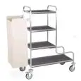 CARRELLO PORTABIANCHERIA - MOD. 4410T - STRUTTURA IN TUBO QUADRO DI ACCIAIO INOX - N. 4 PIANI IN NOBILITATO - COLORE ROVERE TABACCO - N.1 REGGISACCO PIEGHEVOLE CON SACCO PORTABIANCHERIA IN TELA - RUOTE PIROETTANTI ø cm 12,5 - DIMENSIONI cm. L 101/140 X P 