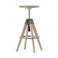 SGABELLO ARKI STOOL - MOD. ARKI STOOL ARKW6 - SGABELLO GIREVOLE CON SEDILE E GAMBE IN MASSELLO DI ROVERE SBIANCATO O TINTO NERO - FINITURE VERNICIATE BIANCO, NERO O TRASPARENTE - REGOLABILE IN ALTEZZA A GAS - POGGIAPIEDI IN ACCIAIO - PER USO INTERNO - DIM