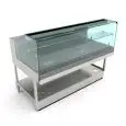 VETRINA SNACK NEUTRA - MOD. VSNVBD115 - SEMILAVORATA DA PANNELLARE - VETRI BASSI DIRITTI ad L - PIANO ESPOSITIVO IN ACCIAIO INOX AISI 304 - NORMA CE - PROFONDITA' PIANO ESPOSITIVO: 66,5 CM