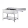 Lavatoio n.2 vasche - con n.1 gocciolatoio per inserimento lavastoviglie - gambe quadre - con ripiano inferiore