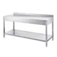 Tavolo da lavoro inox - gambe quadre 4x4cm - con ripiano inferiore - piano top spessore cm 4 - con alzatina