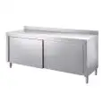 Tavolo armadiato inox con ante scorrevoli - piano top spessore cm 4 - con alzatina