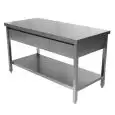Tavolo da lavoro inox - gambe quadre 4x4cm - ripiano inferiore - con cassetti sotto top - piano spessore cm 4