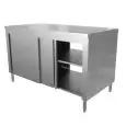 Tavolo armadiato inox con ante scorrevoli  doppia apertura - piano top spessore cm 4