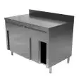 Tavolo armadiato inox con ante scorrevoli  - cassetti sotto top - piano spessore cm 4 - con alzatina