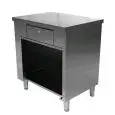 Elemento cassa semplice sinistro lato operatore con cassetto e serratura - Struttura in inox finitura scotch brite - Lunghezza cm 60 - Profondità cm 80 - Altezza cm 90